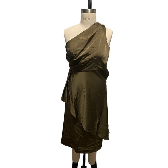 Sachin & Babi Evangeline Olive Green One Shoulder Jewel Midi Dress 8 - Picture 2 of 10
